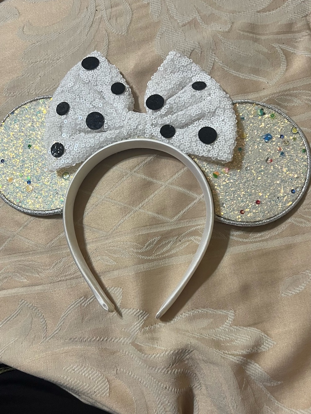 Sequin Polka Dot Minnie-Style Kids Headband - White